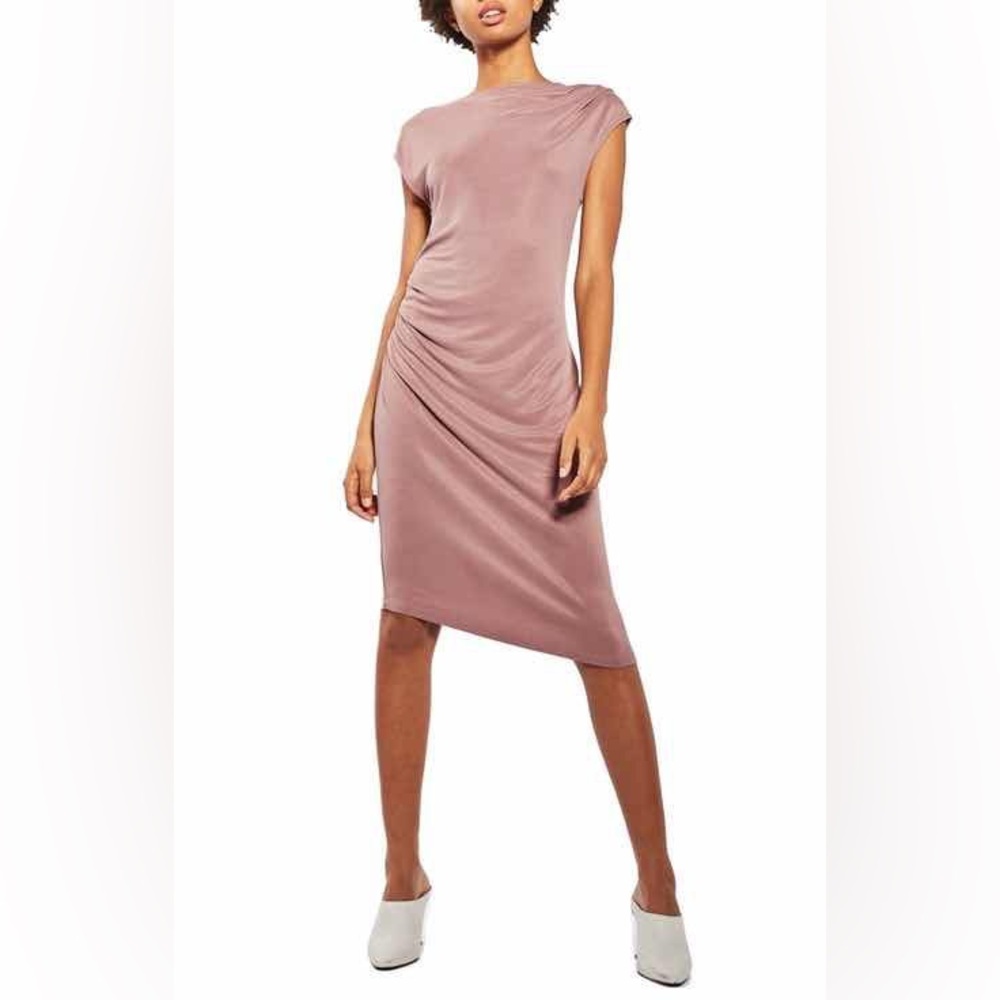 TOP SHOP | Asymmetric Slinky Drape Dress, Blush